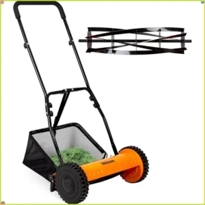 14" 5-Blade Walk-Behind Lawn Mower - Manual Walk-Behind Steel, 4 Cutting Heights + 6.7 Gallon Adjustable Grass Catcher