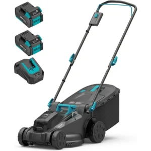 Electric Lawn Mower Cordless, 2x20V 16 inch Push Lawn Mower with 6-Position Cutting Height Adjustment, 2x4.0Ah Battery & Dual Ch